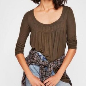 We The Free Love Valley Ribbed Olive Green Top Xs